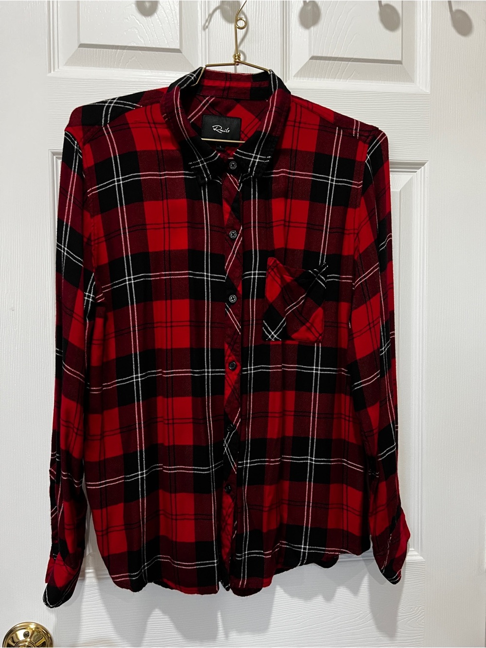 Rails Plaid Button-Up Shirt Top Sz Large Comfy Soft Red Black Checks Long Sleeve